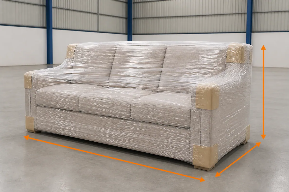 Sofa berbalut dengan panduan ukuran panjang, lebar dan tinggi
