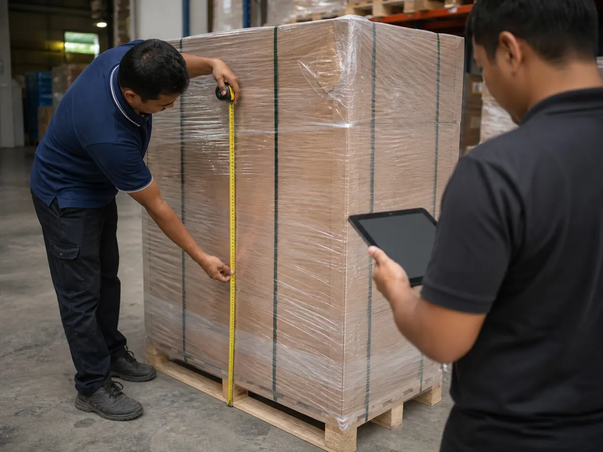 Pallet selepas dibungkus diukur untuk CBM